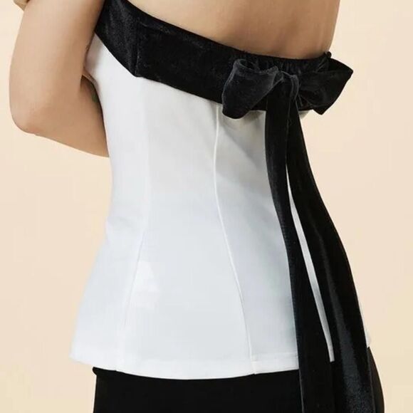 Zara strapless bow top in black and white in women size large 9003/420 - Picture 6 of 16